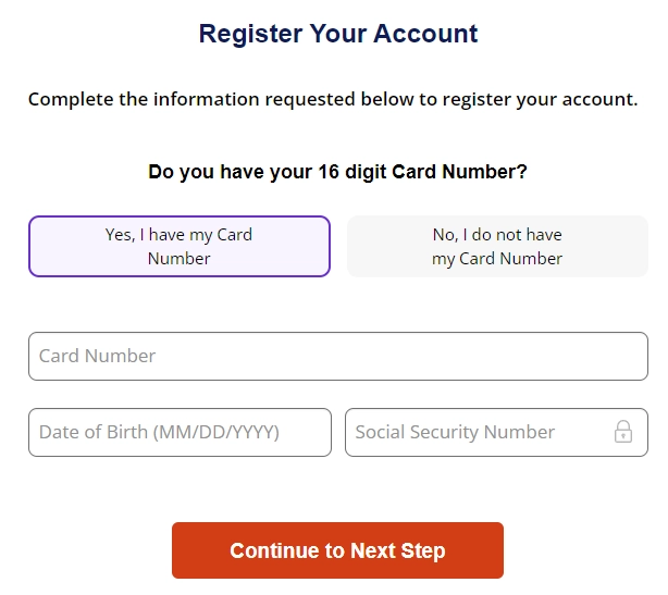 MyDestinyCard Register Account - With Card