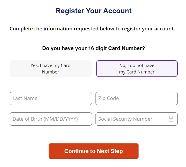 MyDestinyCard Register Account - Without Card