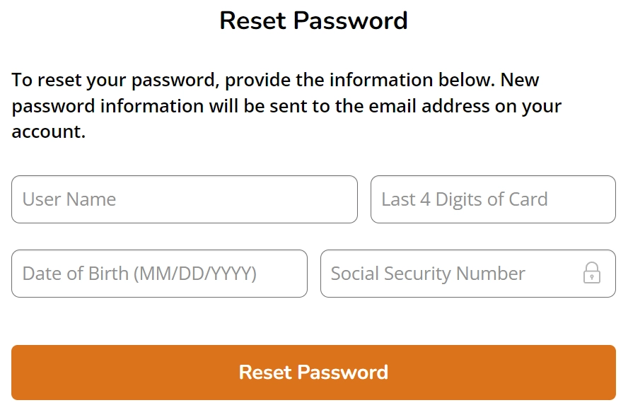 MyIndigoCard Reset Password